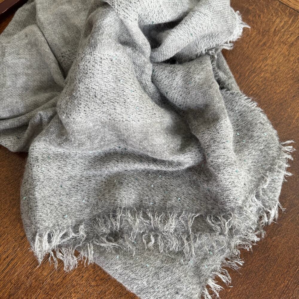 Pretty Persuasions Gray Glitter Sequin Scarf Shawl Wrap Wool Blend Striped